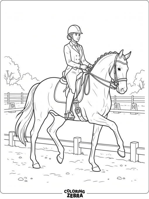 A dressage horse and rider in a ring