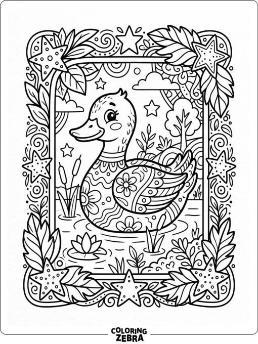 A duck inside a simple decorative frame