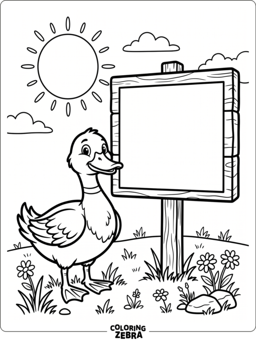 A duck beside a blank sign