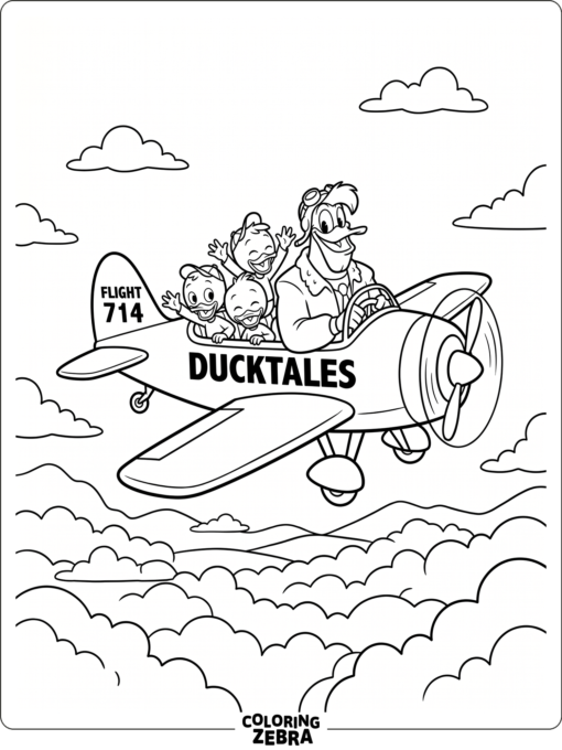 DuckTales characters in a cartoon airplane