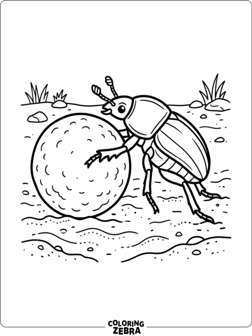 A dung beetle pushing a ball on the ground