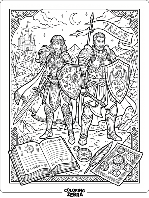 Detailed fantasy heroes with banners and dice