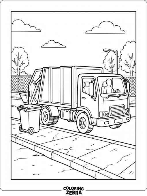 A dustcart stopped near a sidewalk bin