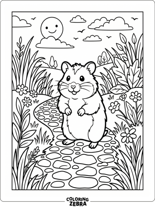 A dwarf hamster standing on a pebble path