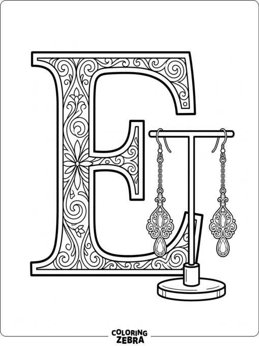 A big letter E with a pair of earrings