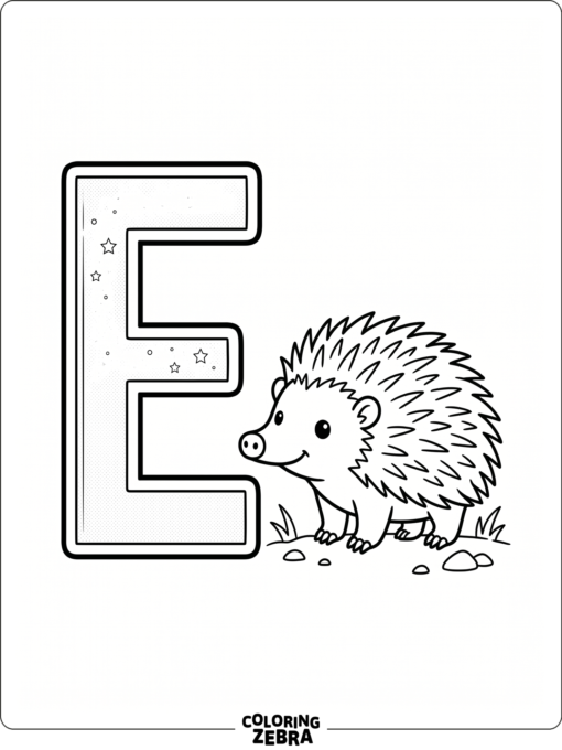A big letter E with a spiny echidna