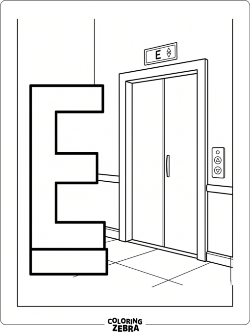 A letter E next to an elevator door