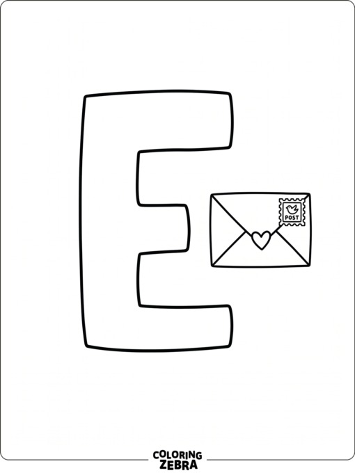 A big letter E with an envelope and stamp
