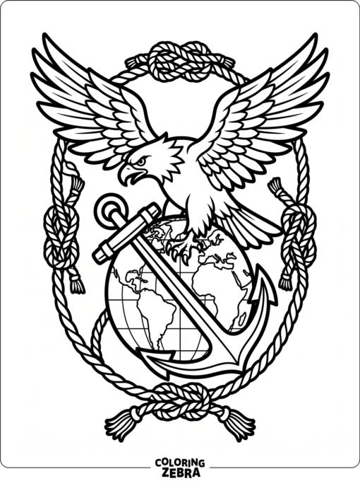 An eagle holding a globe and anchor