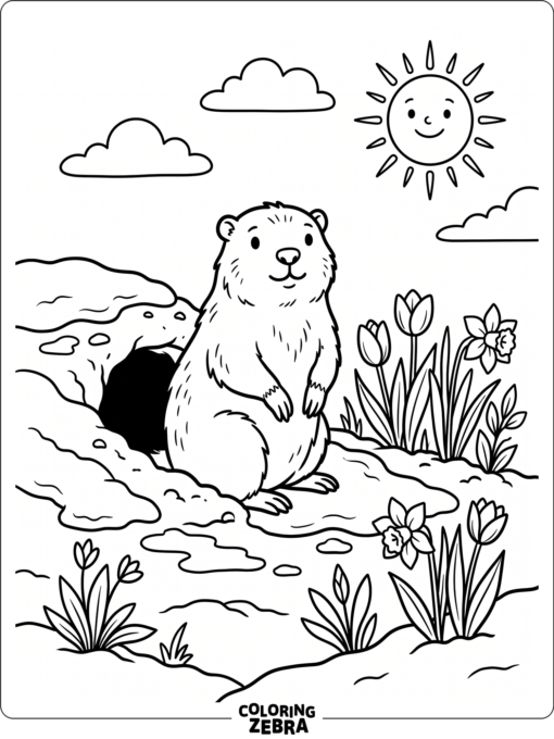 Groundhog in an early spring scene