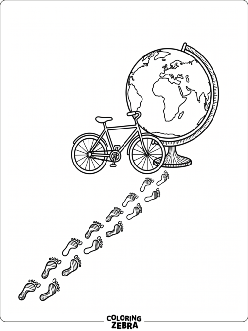Footprints leading to a globe and bike symbol