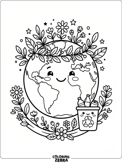 Smiling Earth with leaves and flowers