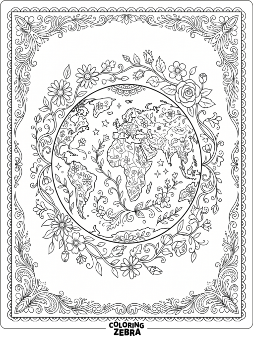Decorative Earth With Floral Border