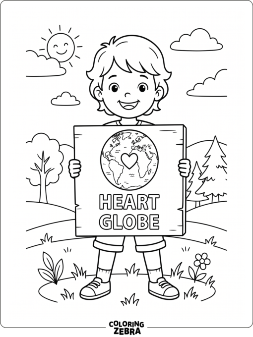 Child holding a globe sign with a heart