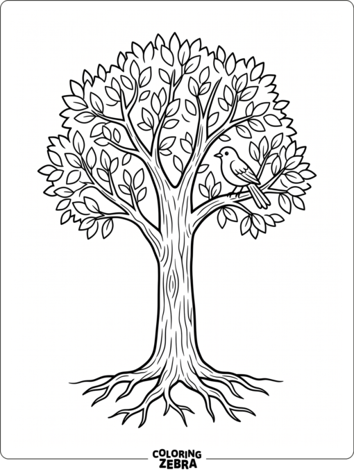 Tree With Roots and Bird