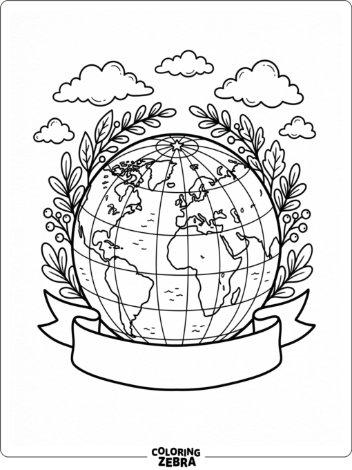 Globe With Leaves and Clouds