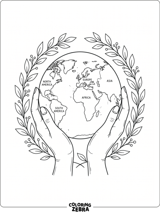 Two hands holding the Earth with leaves