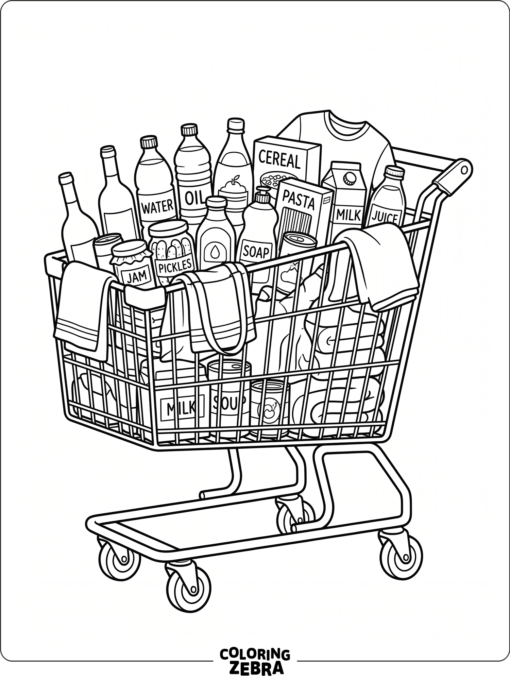 Shopping cart packed with reusable items