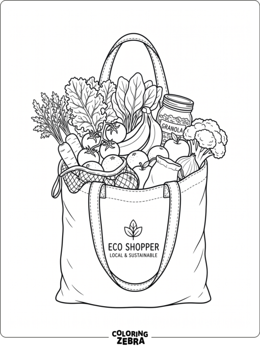 Reusable shopping bag filled with groceries