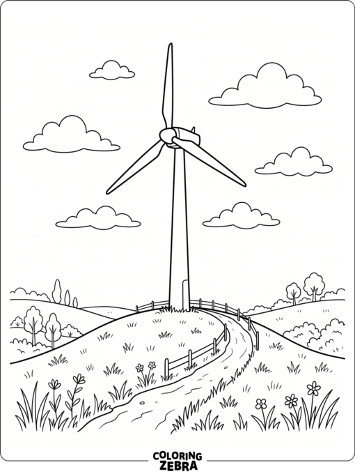 Wind turbine on a hill under open sky