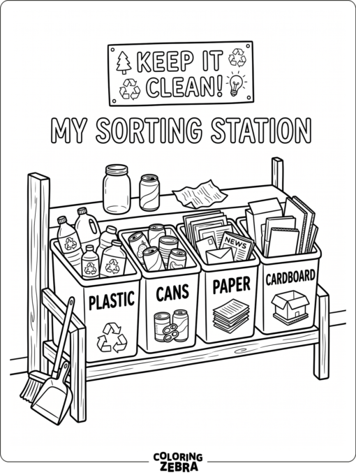 Recycling bins with sorted cans and paper