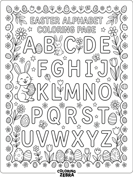Easter letters with eggs and flowers around them