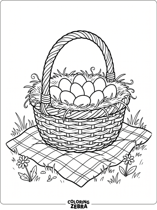 Basket filled with eggs and straw