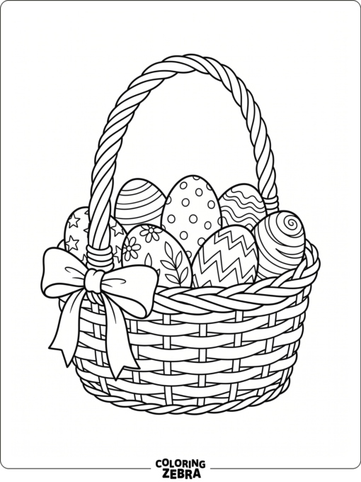 A basket filled with decorated Easter eggs