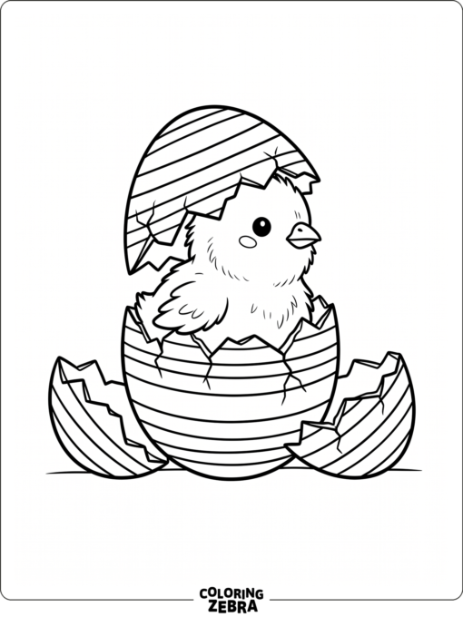 A chick hatching from a striped egg