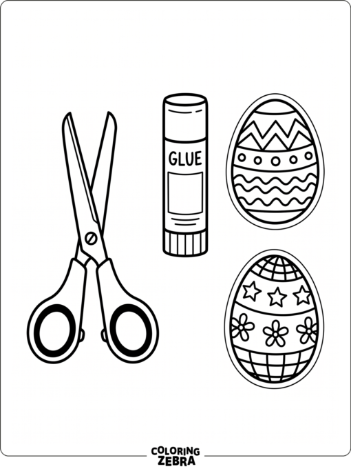 Craft supplies with Easter egg cutouts for a simple project