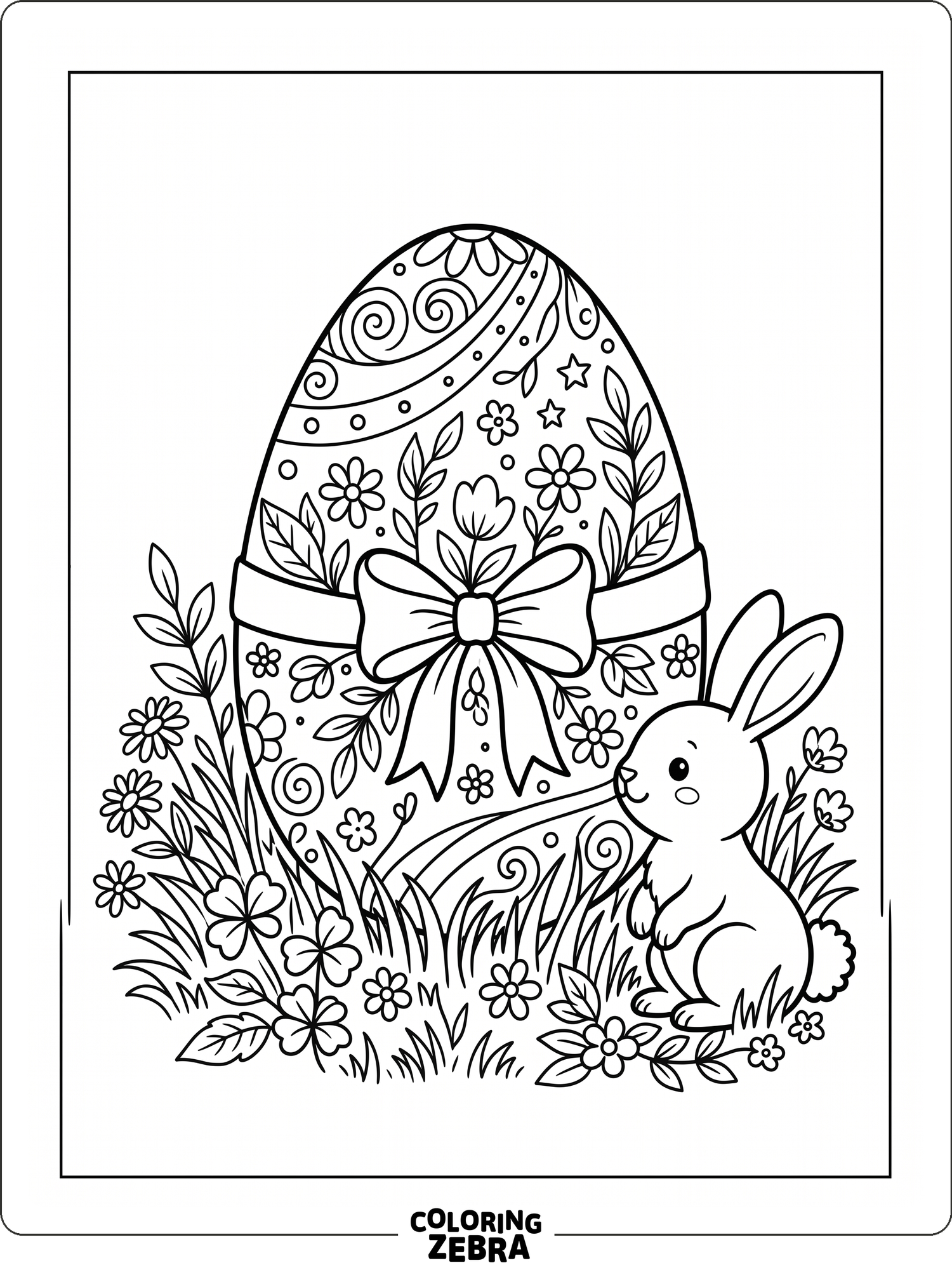Decorated Easter egg with flowers and a bunny