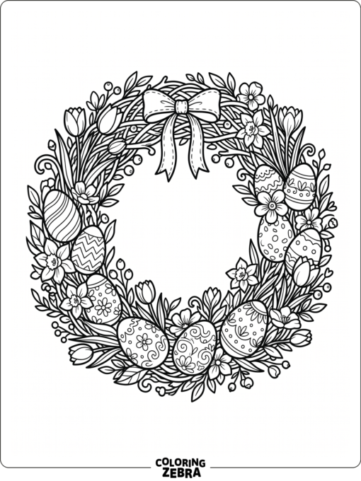 Ornate Easter wreath with eggs and blossoms