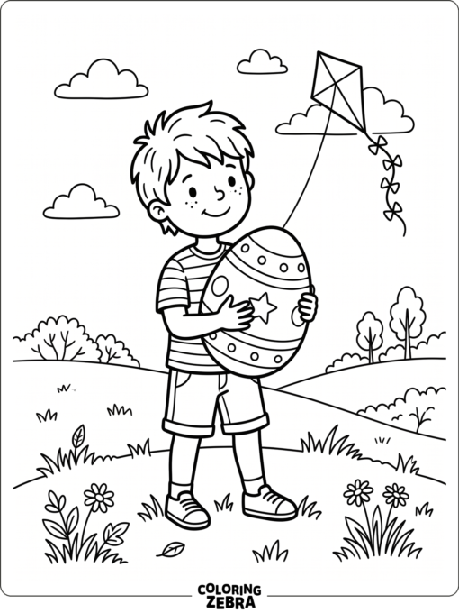 Boy holding a big egg and a kite