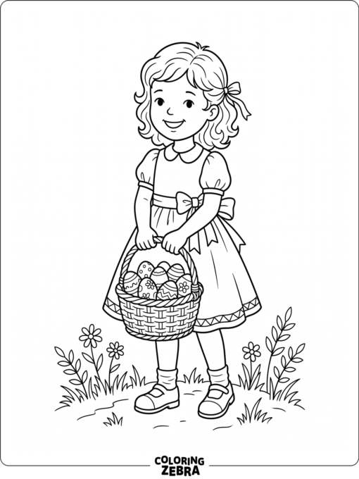 A girl carrying a basket of Easter eggs