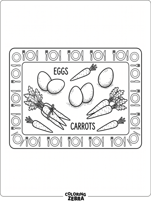 Easter placemat with eggs, carrots, and a border design