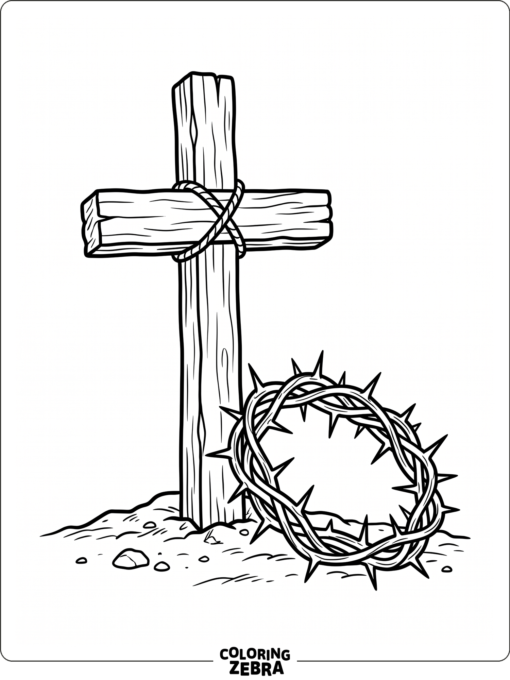 A crown of thorns beside a wooden cross