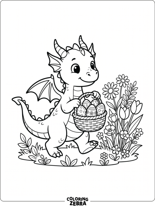A dragon with Easter eggs and flowers