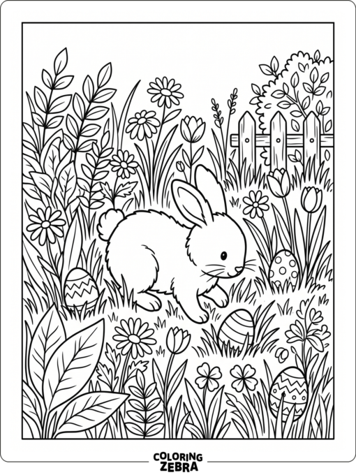 A bunny looking for hidden eggs in the grass