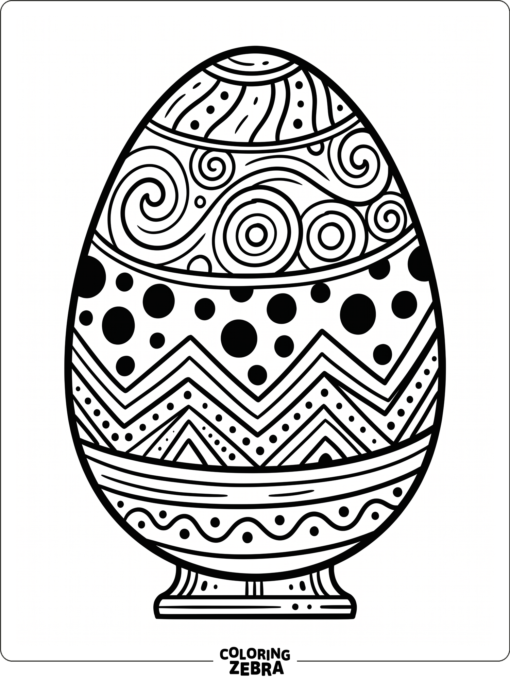 A decorated egg with swirls and stripes