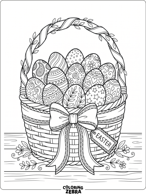 A basket filled with decorated Easter eggs
