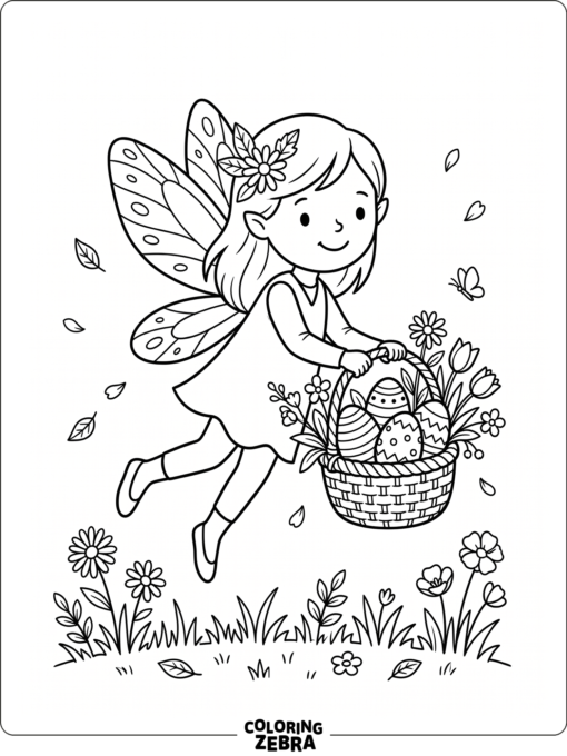 A fairy carrying an Easter egg basket