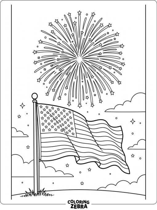 A simple firework burst above a waving flag