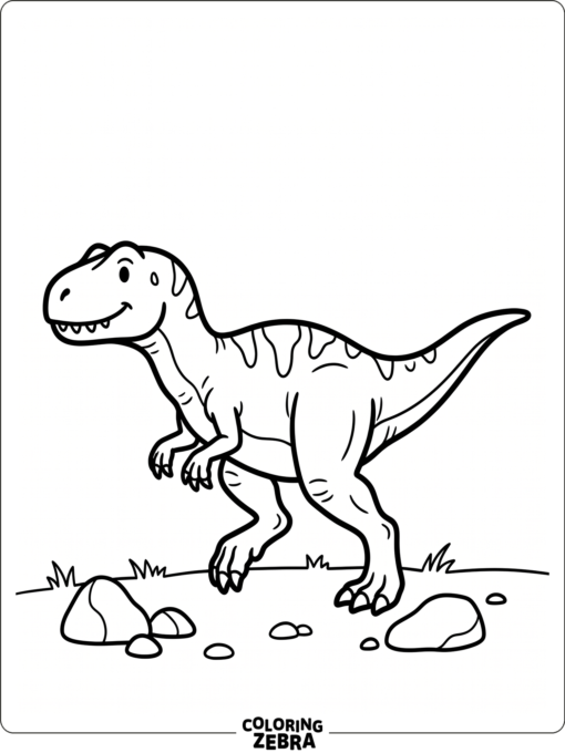 A simple allosaurus walking across a plain