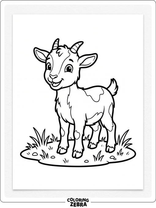 A baby goat standing on grass with bold outlines
