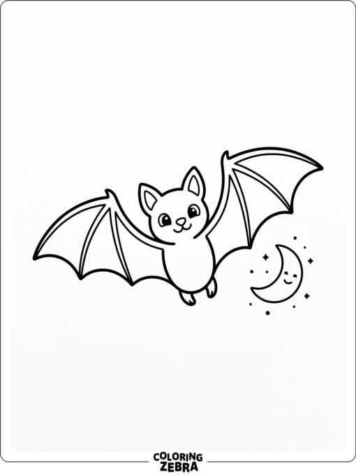 An easy bat with open wings near a moon