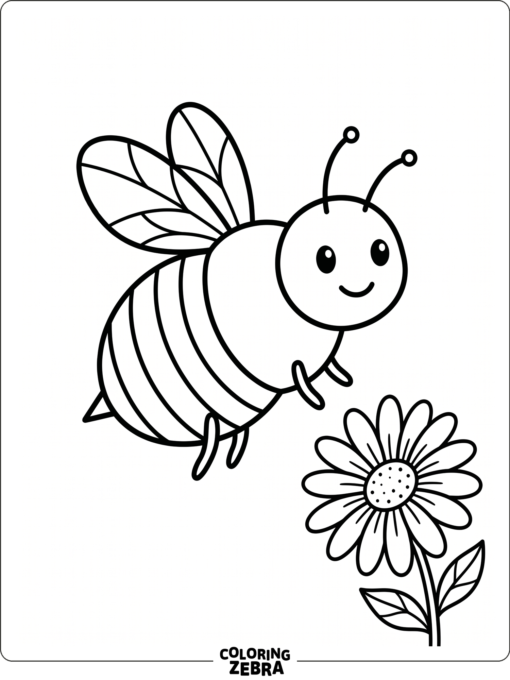 A simple bee beside a daisy