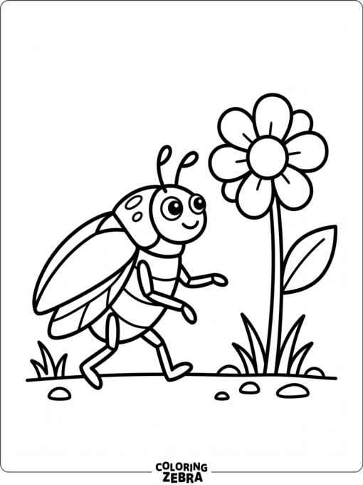 A simple beetle walking near a flower