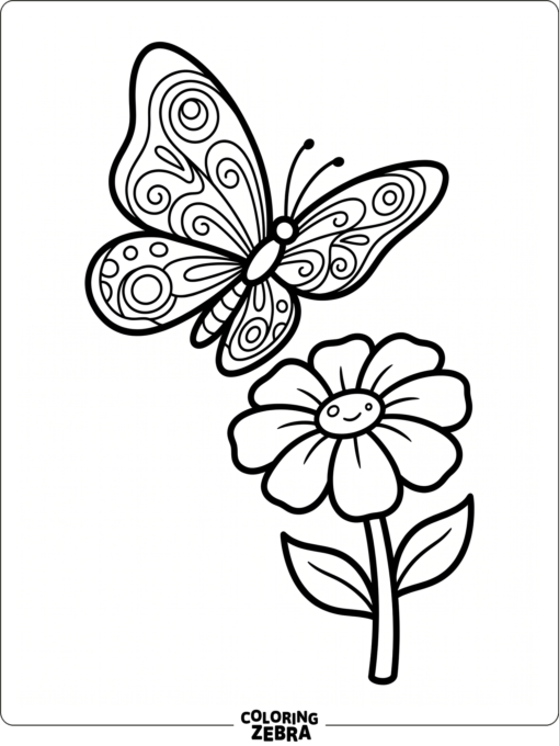A simple butterfly hovering above a flower