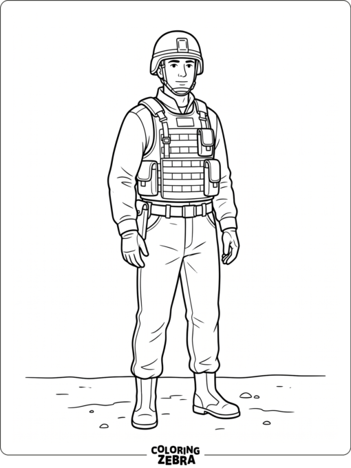 easy soldier outline with helmet and vest