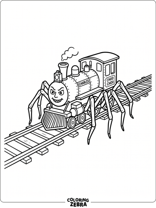 Easy spider train on plain railroad tracks